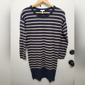 Joie Ladies Long Length Sweater Navy and Tan Striped - Size Small